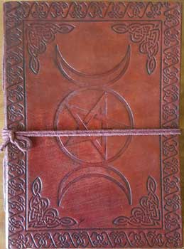 5" x 7" Triple Moon Pentagram leather blank book w/cord (image for) 5" x 7" Triple Moon Pentagram leather blank book w/cord