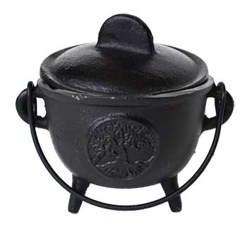 (image for) 5" Cast iron cauldron w/ lid Tree of Life