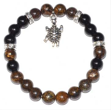 8mm Bronzite & Rainbow Obsidian with Turtle (image for) 8mm Bronzite & Rainbow Obsidian with Turtle