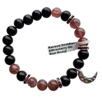 8mm Rainbow Obsidian & Strawberry Quartz / Moon (image for) 8mm Rainbow Obsidian & Strawberry Quartz / Moon
