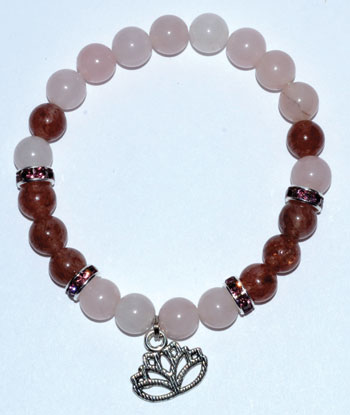 8mm Rose Quartz/ Strawberry Quartz with Lotus (image for) 8mm Rose Quartz/ Strawberry Quartz with Lotus