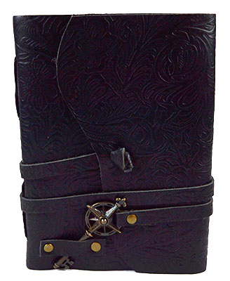5" x 7" Black Embossed leather w/ key & cord (image for) 5" x 7" Black Embossed leather w/ key & cord