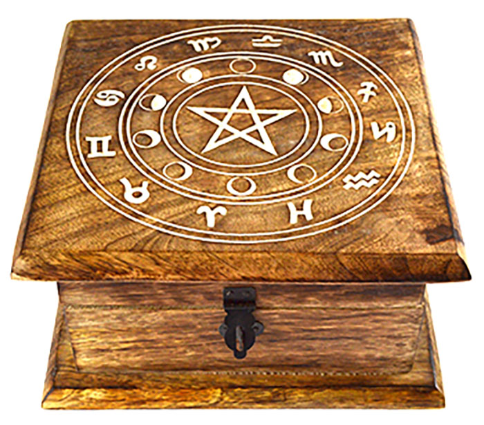 (image for) 7" x 7" x 3 1/2" Zodiac Moon Phase wood box