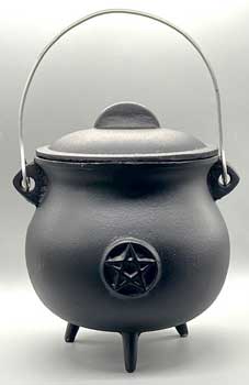 8" Pentagram cast iron cauldron w/ lid (image for) 8" Pentagram cast iron cauldron w/ lid