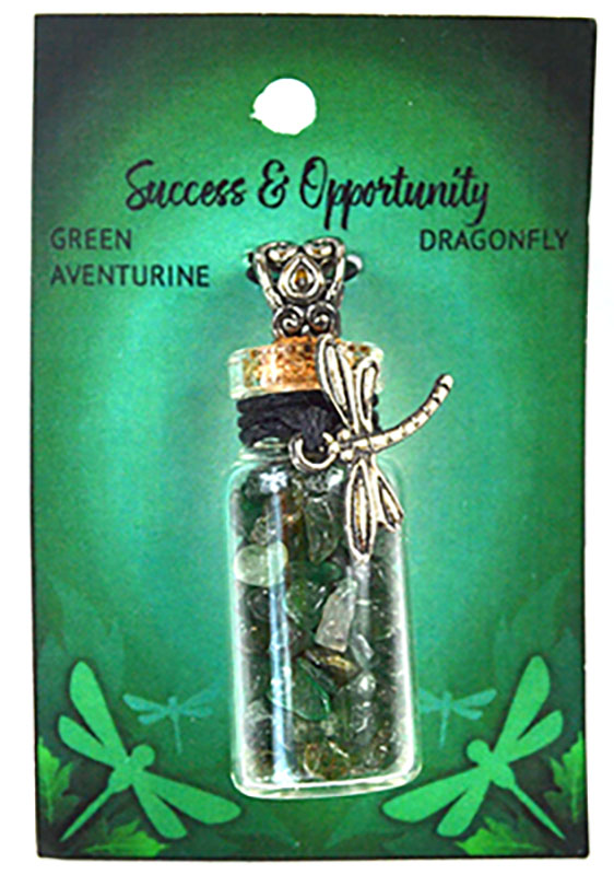 Green Aventurine Chips in Bottle with Dragonfly necklace (image for) Green Aventurine Chips in Bottle with Dragonfly necklace