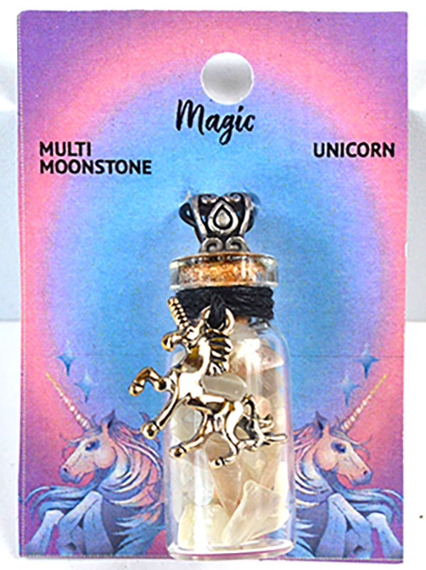 Moonstone Chips in Bottle with Unicorn necklace (image for) Moonstone Chips in Bottle with Unicorn necklace