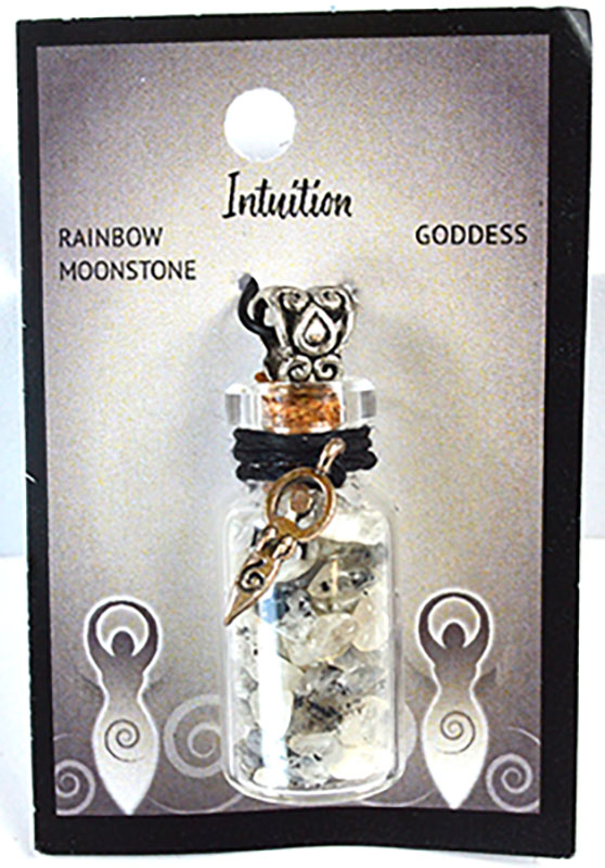 (image for) Rainbow Moonstone Chips in Bottle with Goddess necklace