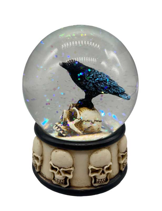 3 1/4" Raven on Skull water globe (image for) 3 1/4" Raven on Skull water globe